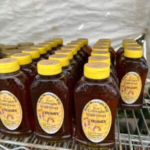 shelf of homegrown honey