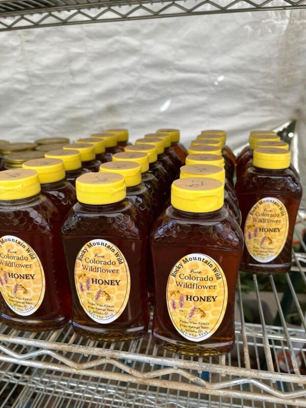 shelf of homegrown honey
